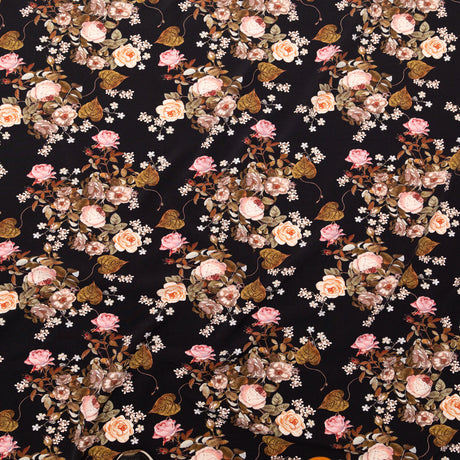 Stretch Polyester Crepe - Black Floral - Blossoms of the Heart Print - Mood Exclusive Kenko Collection