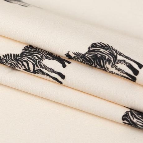 Stretch Cotton Sateen - White Zebras - Passing Interest Print - Mood Exclusive Kenko Collection