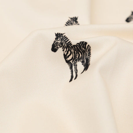Stretch Cotton Sateen - White Zebras - Passing Interest Print - Mood Exclusive Kenko Collection