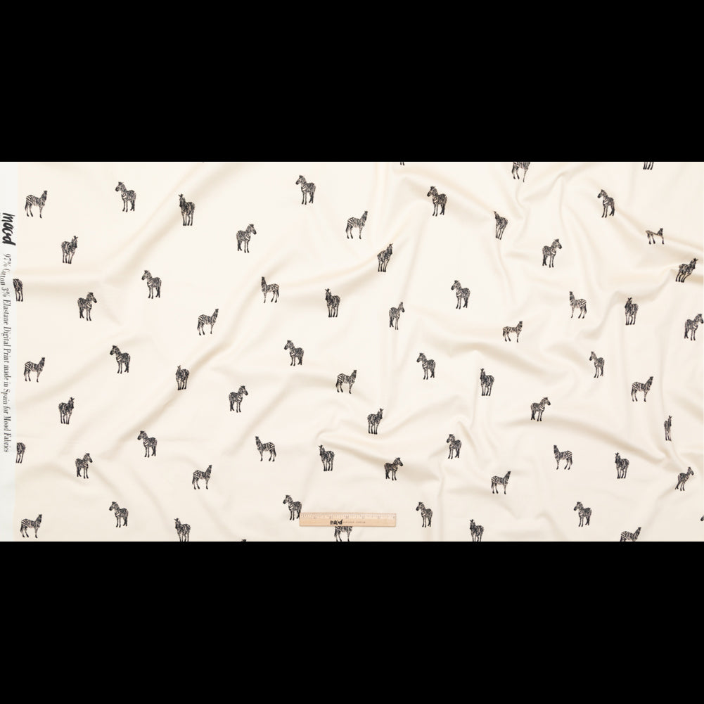 Stretch Cotton Sateen - White Zebras - Passing Interest Print - Mood Exclusive Kenko Collection