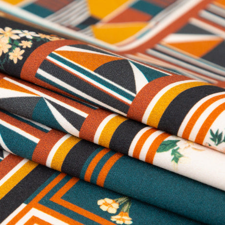 Stretch Cotton Sateen - Floral and Geometric Patchwork - Idle Hours Print - Mood Exclusive Kenko Collection