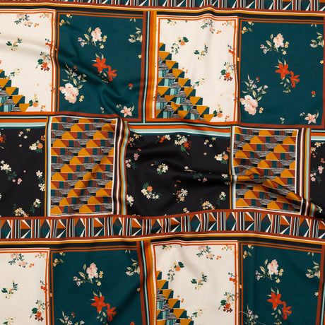 Stretch Cotton Sateen - Floral and Geometric Patchwork - Idle Hours Print - Mood Exclusive Kenko Collection