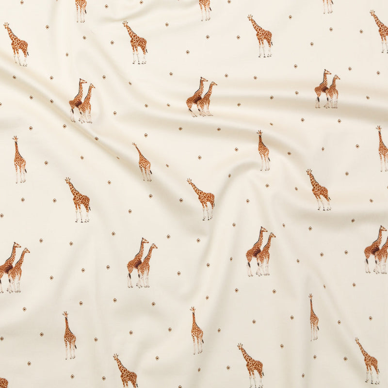 Stretch Cotton Sateen - White Giraffes and Diamonds - Span of Life Print - Mood Exclusive Kenko Collection