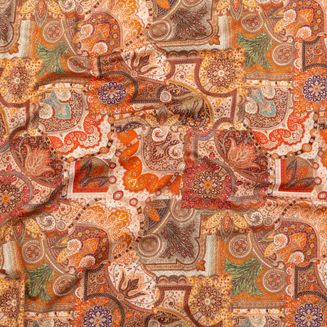 Stretch Cotton Sateen - Orange Patchwork - Gemlike Assemblage Print - Mood Exclusive Kenko Collection