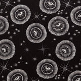 Stretch Polyester Crepe - Black and White Celestial Eyes - Night Side of Nature Print - Mood Exclusive Crow Collection