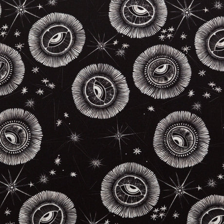 Stretch Polyester Crepe - Black and White Celestial Eyes - Night Side of Nature Print - Mood Exclusive Crow Collection