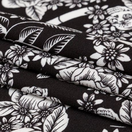 Stretch Polyester Crepe - Black and Star White Roses - Prophetic Dreams Print - Mood Exclusive Crow Collection