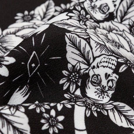 Stretch Polyester Crepe - Black and Star White Roses - Prophetic Dreams Print - Mood Exclusive Crow Collection