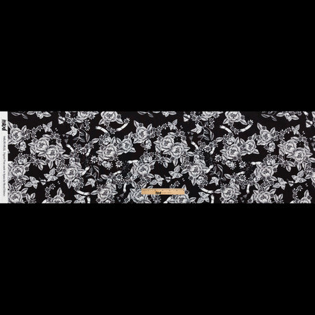 Stretch Polyester Crepe - Black and Star White Roses - Prophetic Dreams Print - Mood Exclusive Crow Collection