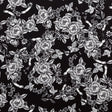 Stretch Polyester Crepe - Black and Star White Roses - Prophetic Dreams Print - Mood Exclusive Crow Collection