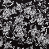 Stretch Polyester Crepe - Black and Star White Roses - Prophetic Dreams Print - Mood Exclusive Crow Collection