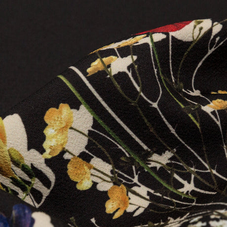 Stretch Polyester Crepe Panel - Black and Rainbow Floral - The Power of Will Print - Mood Exclusive Crow Collection