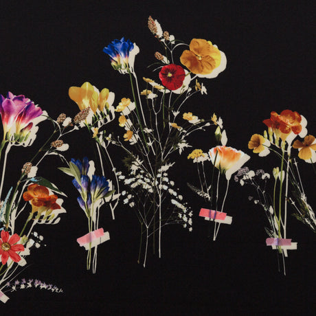 Stretch Polyester Crepe Panel - Black and Rainbow Floral - The Power of Will Print - Mood Exclusive Crow Collection