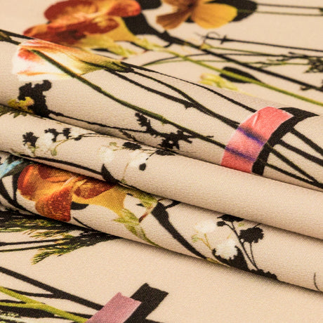 Stretch Polyester Crepe Panel - Cream and Rainbow Floral - The Power of Will Print - Mood Exclusive Crow Collection