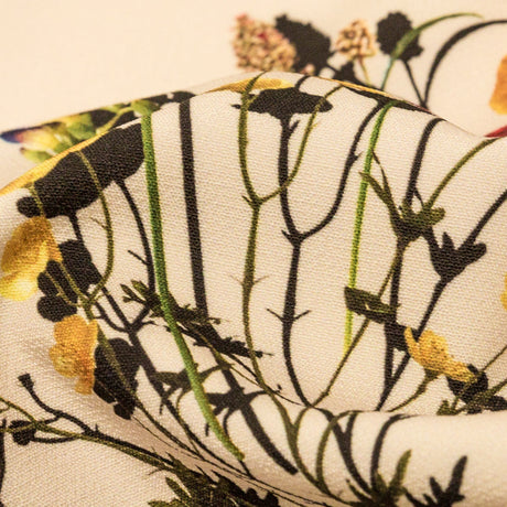 Stretch Polyester Crepe Panel - Cream and Rainbow Floral - The Power of Will Print - Mood Exclusive Crow Collection