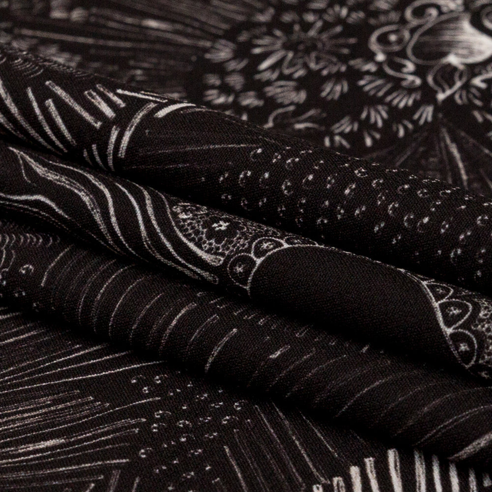 Stretch Polyester Crepe - Black Feathers - Miscellaneous Phenomena Print - Mood Exclusive Crow Collection