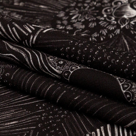 Stretch Polyester Crepe - Black Feathers - Miscellaneous Phenomena Print - Mood Exclusive Crow Collection