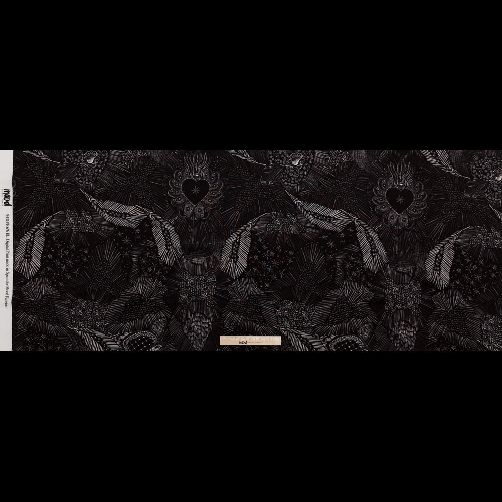 Stretch Polyester Crepe - Black Feathers - Miscellaneous Phenomena Print - Mood Exclusive Crow Collection