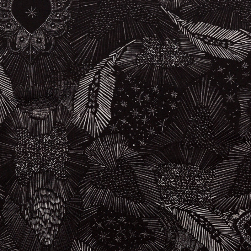 Stretch Polyester Crepe - Black Feathers - Miscellaneous Phenomena Print - Mood Exclusive Crow Collection