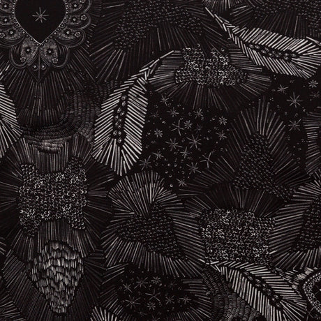 Stretch Polyester Crepe - Black Feathers - Miscellaneous Phenomena Print - Mood Exclusive Crow Collection