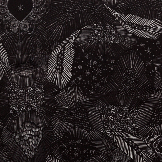 Stretch Polyester Crepe - Black Feathers - Miscellaneous Phenomena Print - Mood Exclusive Crow Collection