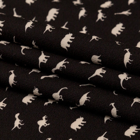 Stretch Polyester Crepe - Black and White Dinosaurs - Allegorical Dreams and Presentiments Print - Mood Exclusive Crow Collection