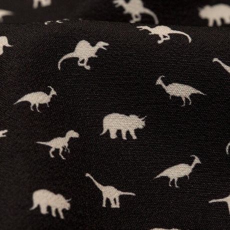 Stretch Polyester Crepe - Black and White Dinosaurs - Allegorical Dreams and Presentiments Print - Mood Exclusive Crow Collection