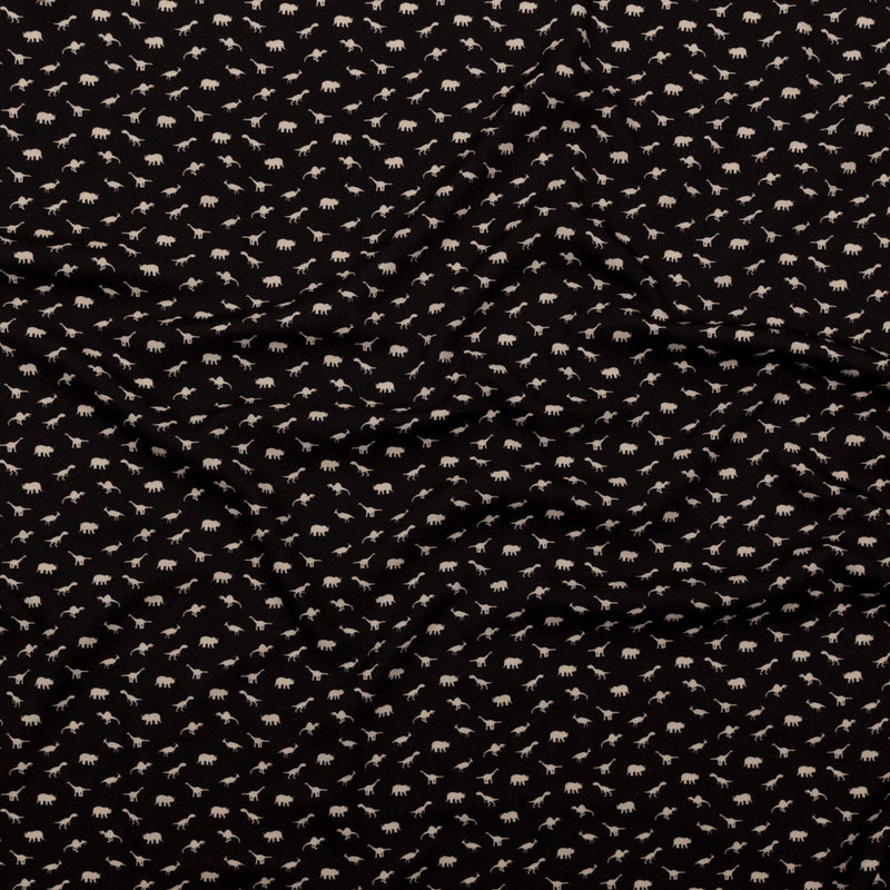 Stretch Polyester Crepe - Black and White Dinosaurs - Allegorical Dreams and Presentiments Print - Mood Exclusive Crow Collection