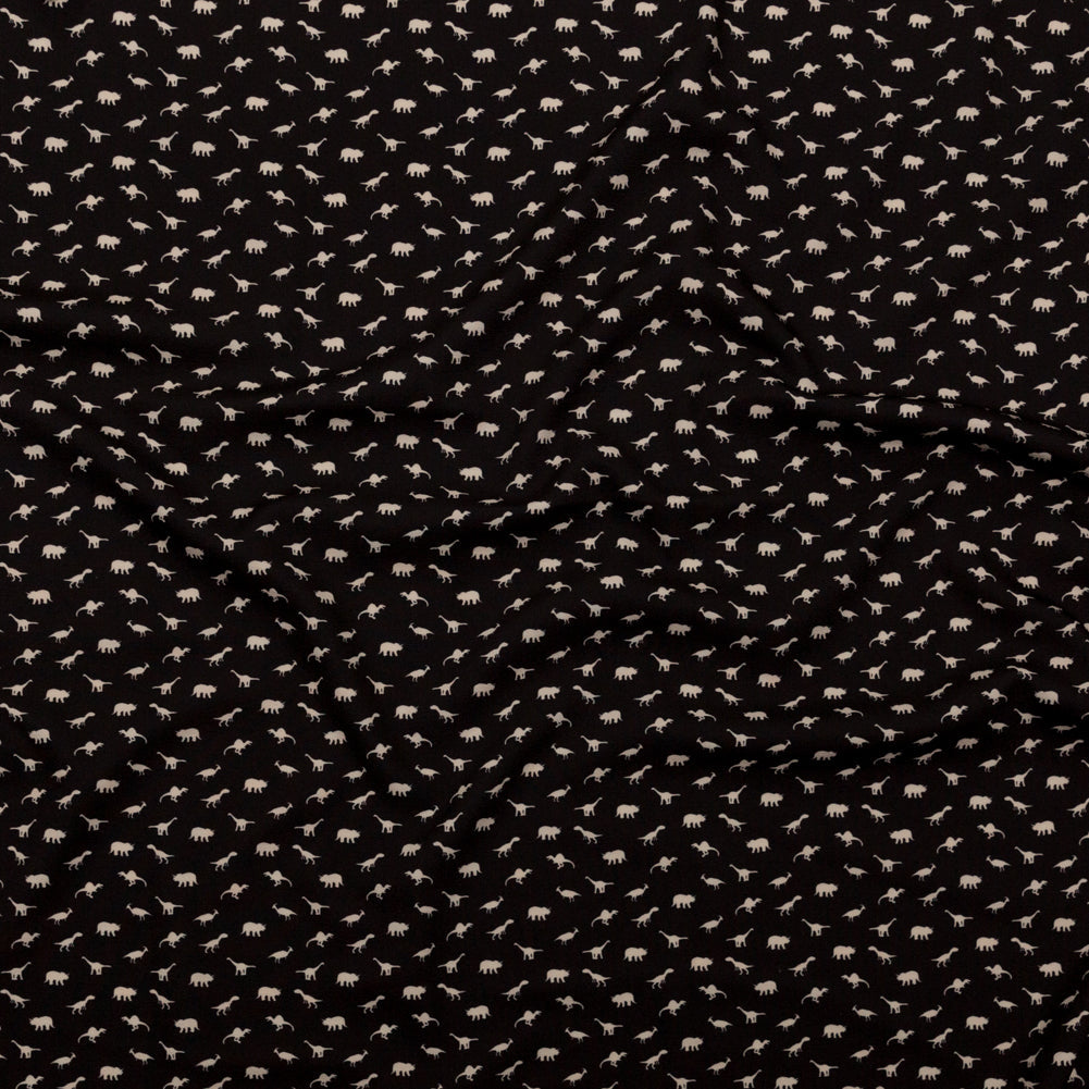 Stretch Polyester Crepe - Black and White Dinosaurs - Allegorical Dreams and Presentiments Print - Mood Exclusive Crow Collection