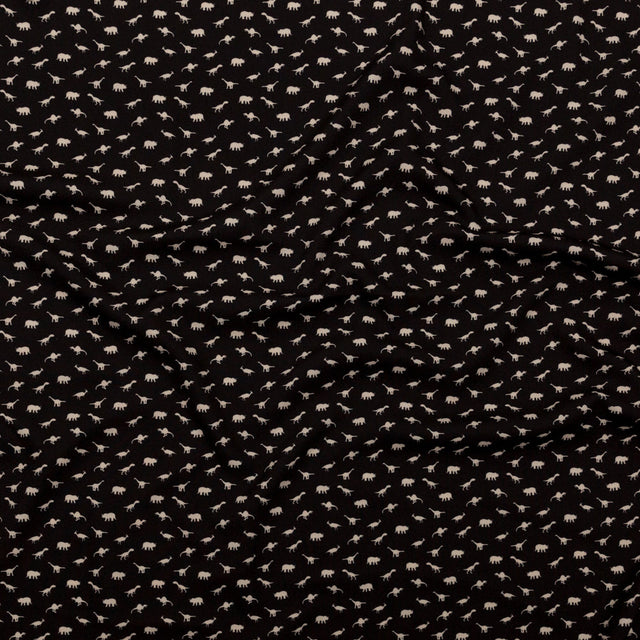 Stretch Polyester Crepe - Black and White Dinosaurs - Allegorical Dreams and Presentiments Print - Mood Exclusive Crow Collection