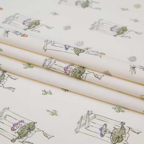 Stretch Cotton Sateen - White Skeleton Marionettes - My Friend's Story Print - Mood Exclusive Crow Collection