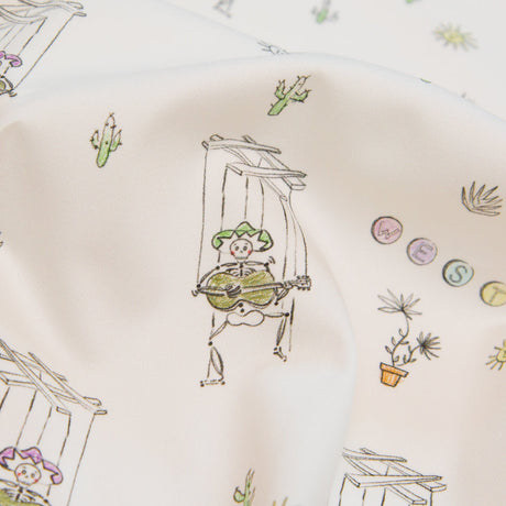 Stretch Cotton Sateen - White Skeleton Marionettes - My Friend's Story Print - Mood Exclusive Crow Collection