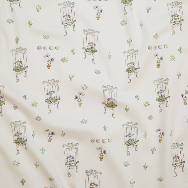 Stretch Cotton Sateen - White Skeleton Marionettes - My Friend's Story Print - Mood Exclusive Crow Collection