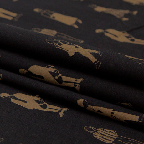 Stretch Cotton Sateen - Black and Beige People - Double Dreaming and Trance Print - Mood Exclusive Crow Collection