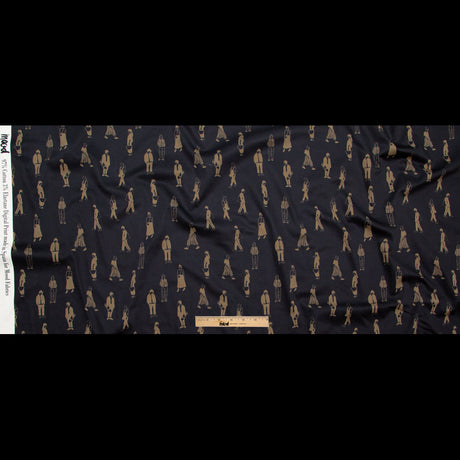 Stretch Cotton Sateen - Black and Beige People - Double Dreaming and Trance Print - Mood Exclusive Crow Collection