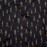 Stretch Cotton Sateen - Black and Beige People - Double Dreaming and Trance Print - Mood Exclusive Crow Collection