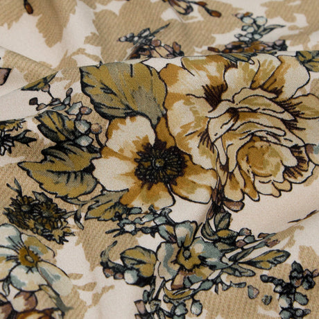 Stretch Cotton Sateen - Beige Flowers and Shadows - Spectral Lights Print - Mood Exclusive Crow Collection