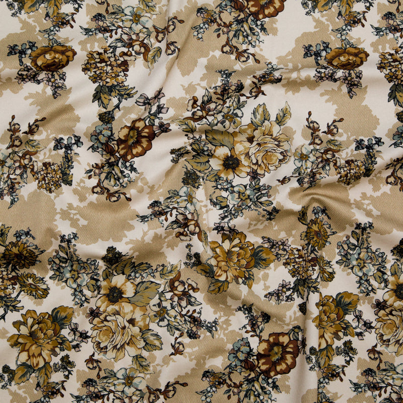 Stretch Cotton Sateen - Beige Flowers and Shadows - Spectral Lights Print - Mood Exclusive Crow Collection