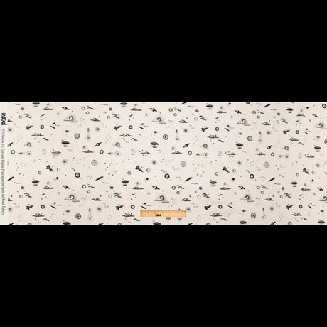 Stretch Cotton Sateen - White Flying Machines and Outer Space - Future That Awaits Us Print - Mood Exclusive Crow Collection