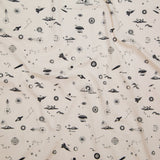 Stretch Cotton Sateen - White Flying Machines and Outer Space - Future That Awaits Us Print - Mood Exclusive Crow Collection