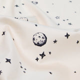 Stretch Cotton Sateen - White Stars and Moons - Garde Chasse Print - Mood Exclusive Crow Collection