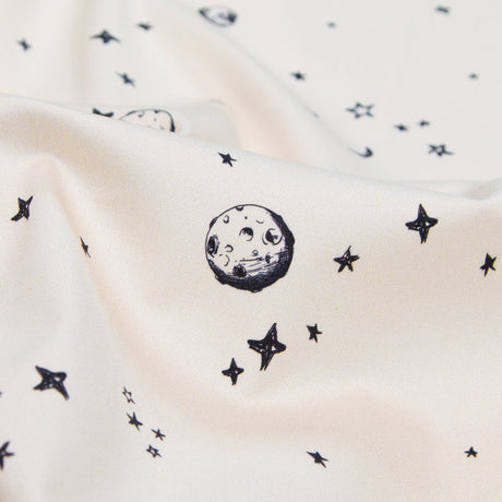 Stretch Cotton Sateen - White Stars and Moons - Garde Chasse Print - Mood Exclusive Crow Collection