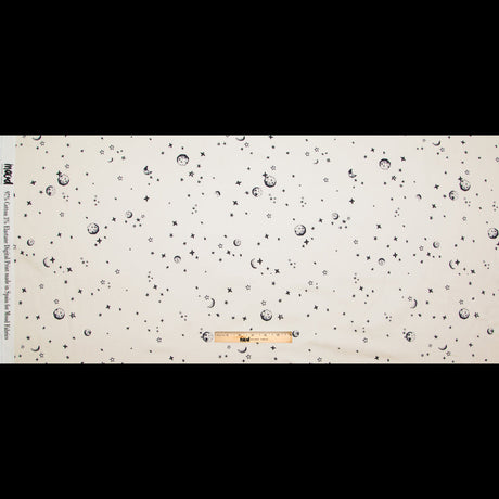 Stretch Cotton Sateen - White Stars and Moons - Garde Chasse Print - Mood Exclusive Crow Collection