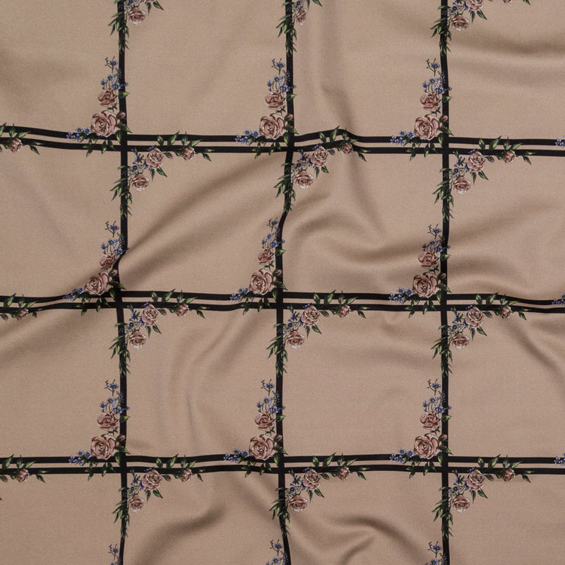 Stretch Cotton Sateen - Fawn Floral Windowpanes - The Prediction Print - Mood Exclusive Crow Collection