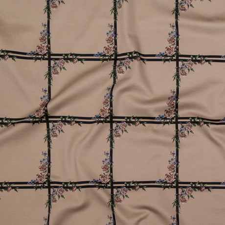 Stretch Cotton Sateen - Fawn Floral Windowpanes - The Prediction Print - Mood Exclusive Crow Collection