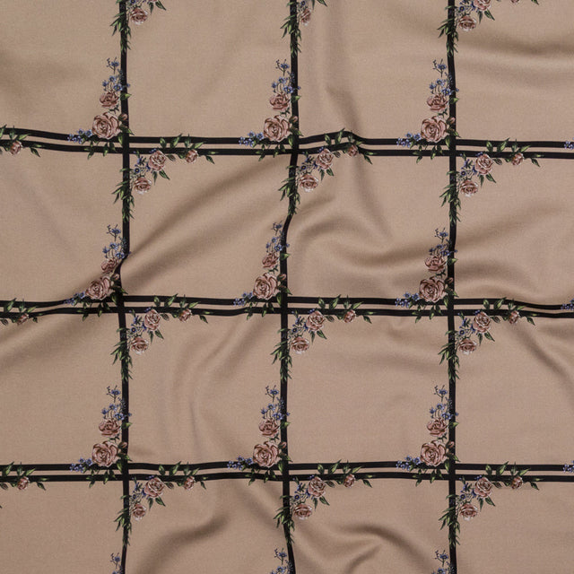 Stretch Cotton Sateen - Fawn Floral Windowpanes - The Prediction Print - Mood Exclusive Crow Collection