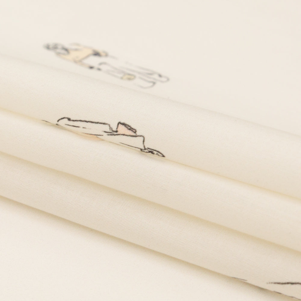 Cotton Voile - White Little Figures - Waking and Sleeping Print - Mood Exclusive Crow Collection