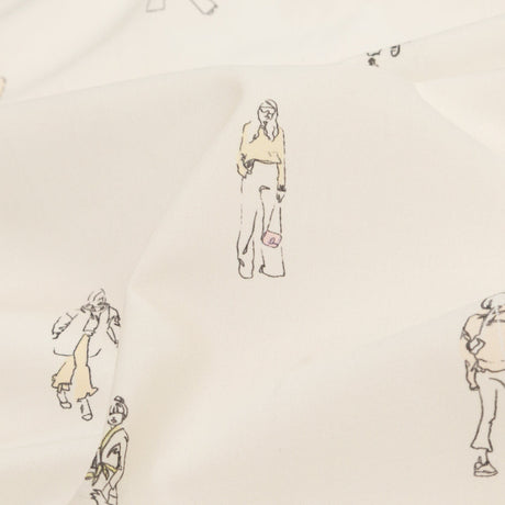 Cotton Voile - White Little Figures - Waking and Sleeping Print - Mood Exclusive Crow Collection