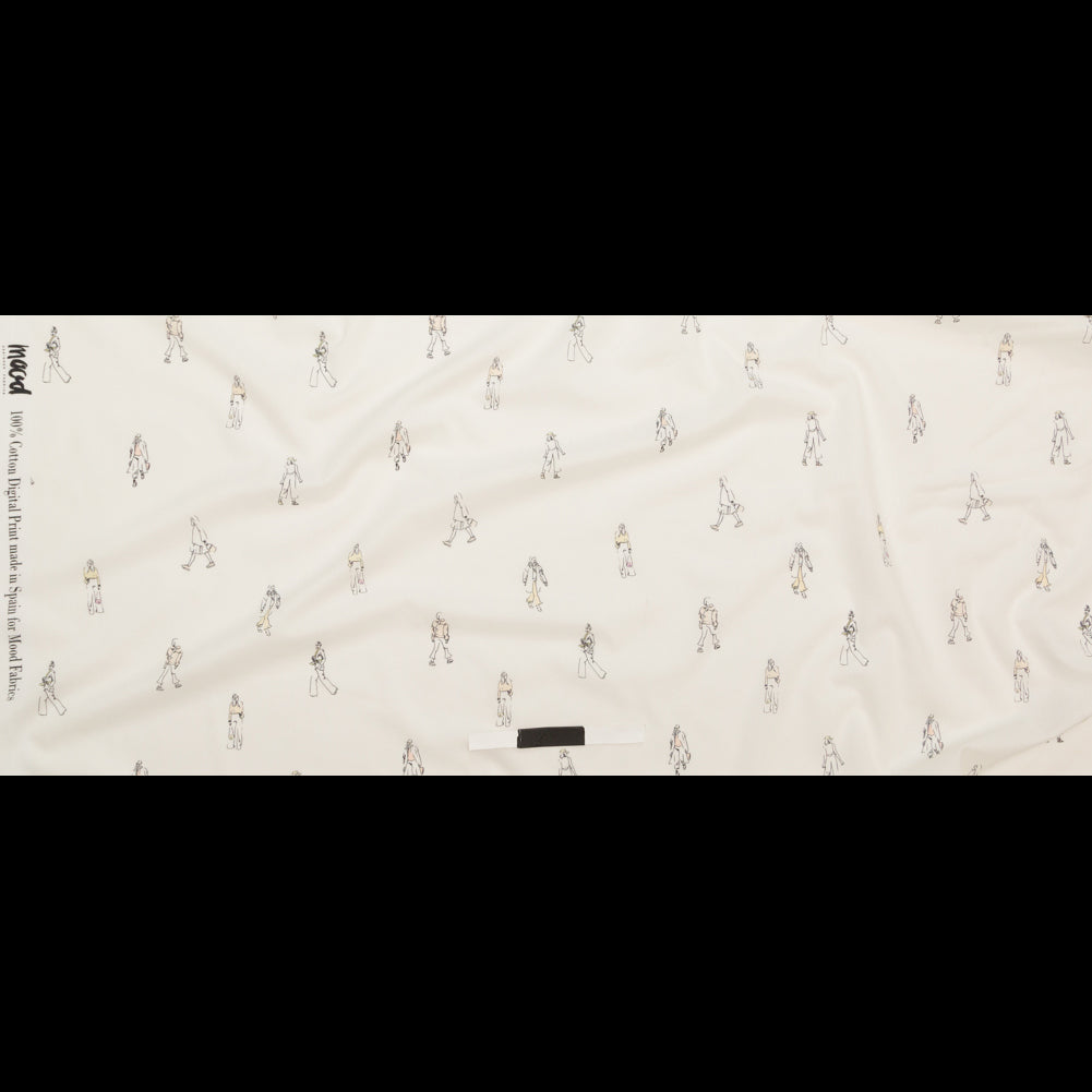 Cotton Voile - White Little Figures - Waking and Sleeping Print - Mood Exclusive Crow Collection