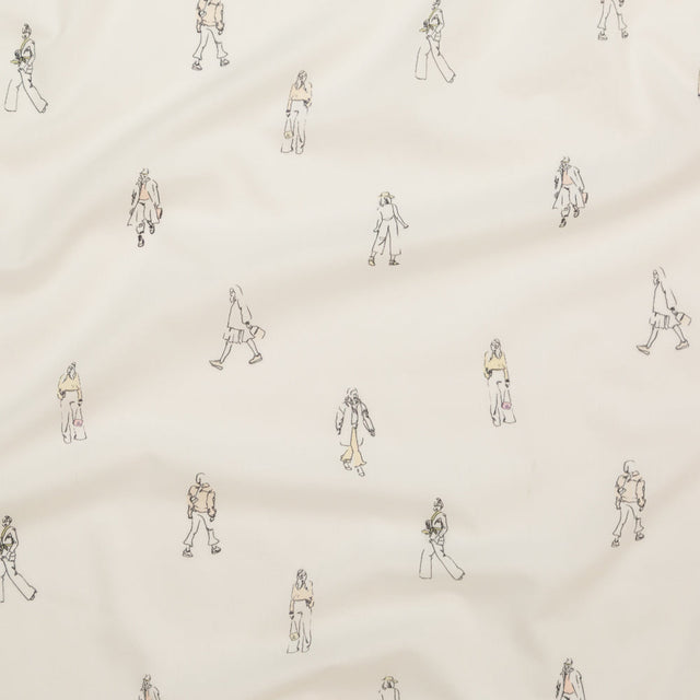 Cotton Voile - White Little Figures - Waking and Sleeping Print - Mood Exclusive Crow Collection